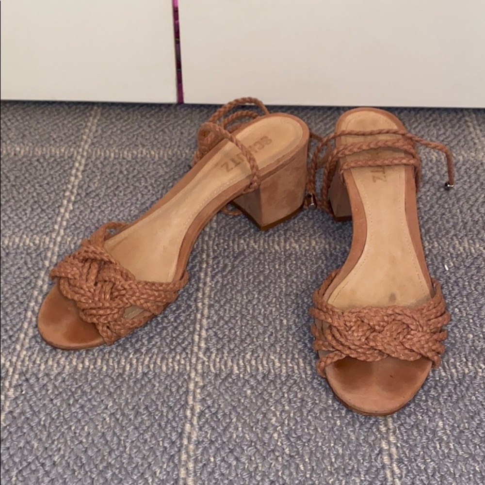 Schutz braided wrap heeled sandal